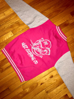 "NUTZ CLOTHING CO" PINK VARSITY JACKET